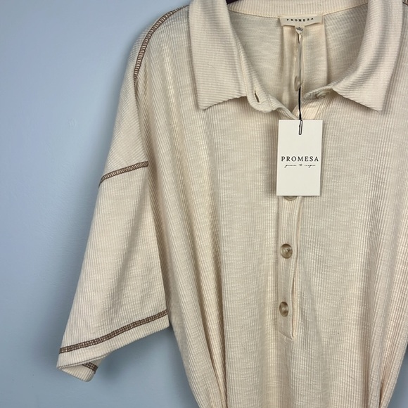 Promesa NWT large one piece ribbed tie belt exposed seam one piece button romper - Picture 3 of 11